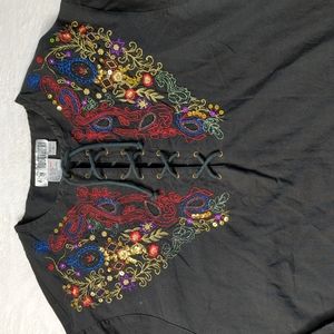 Together! Vintage Embroidered Lace-Up Blouse Size S